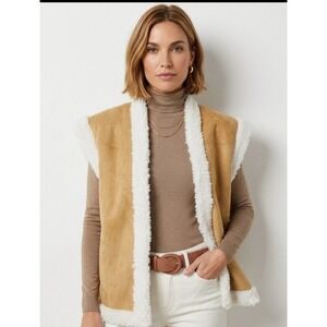 Tuckernuck Hyacinth House Vest Womens L Tan Faux Suede Shearling Trim Crosby